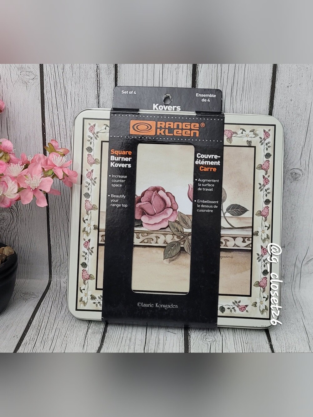 Vtg. Range Kleen Floral Pink Square Burner Covers - Set of 4